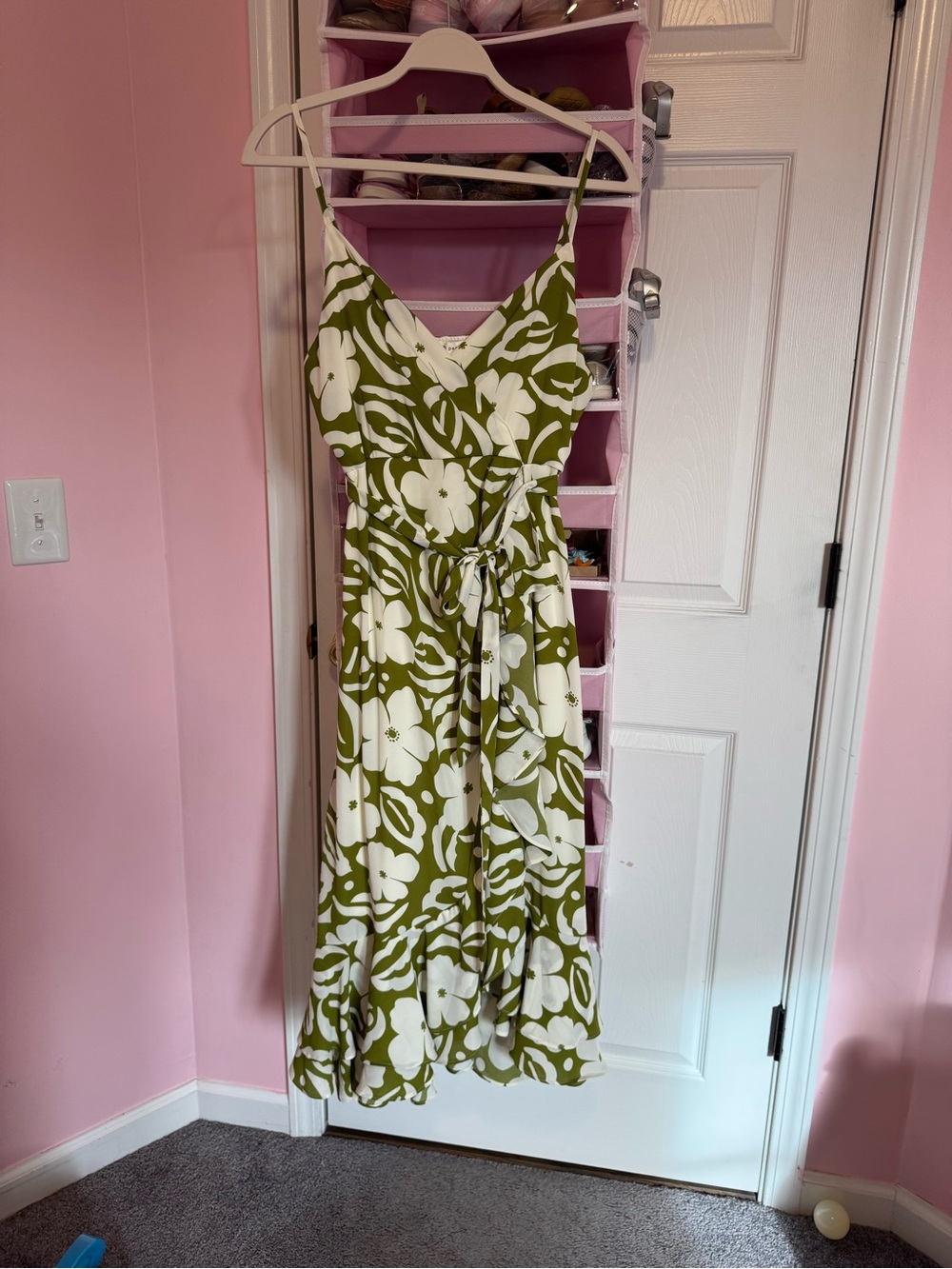 Blu Pepper Olive Green and White Floral Maxi Dress
